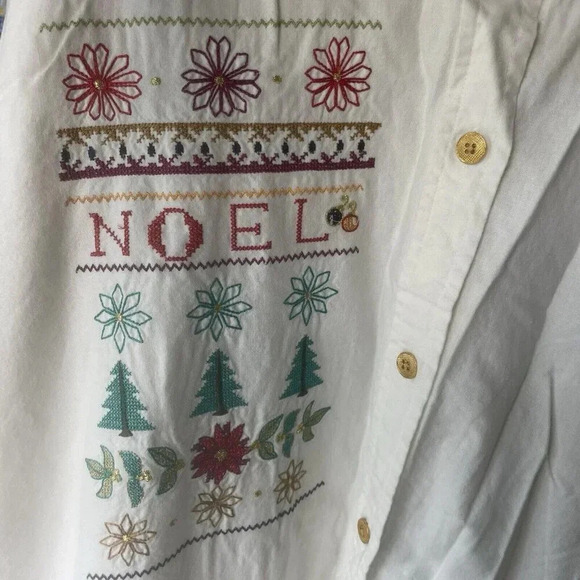 C.S.T. Sport Womens White Button Up Christmas Embroidered Shirt Size 32W Vintage - Picture 3 of 8
